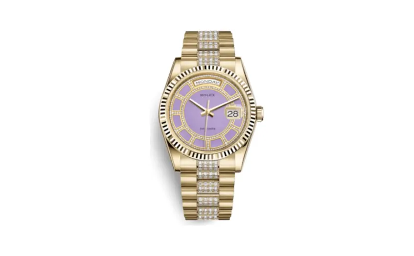Rolex Day-Date 36 Yellow Gold Fluted / President Diamonds / Lavender Jade Carousel