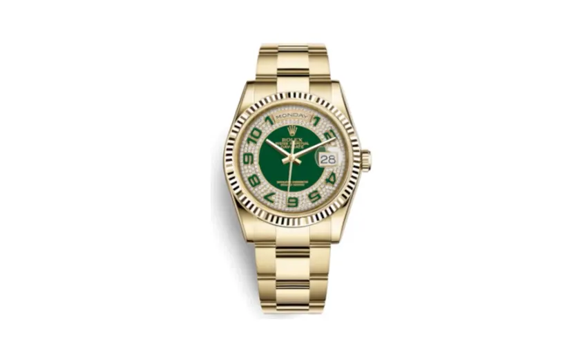 Rolex Day-Date 36 Yellow Gold Domed / Oyster / Green Paved