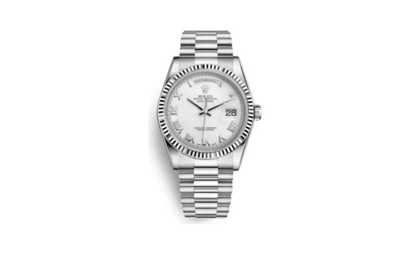 Rolex Day-Date 36 White Gold Fluted / President / White Roman