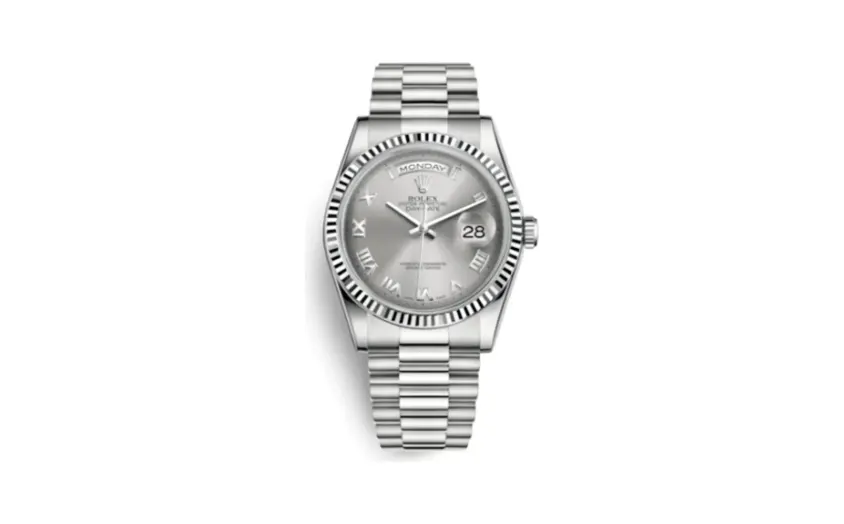 Rolex Day-Date 36 White Gold Fluted / President / Grey Roman