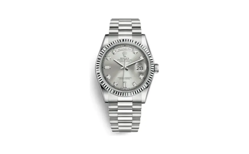 Rolex Day-Date 36 White Gold Fluted / President / Silver Diamond