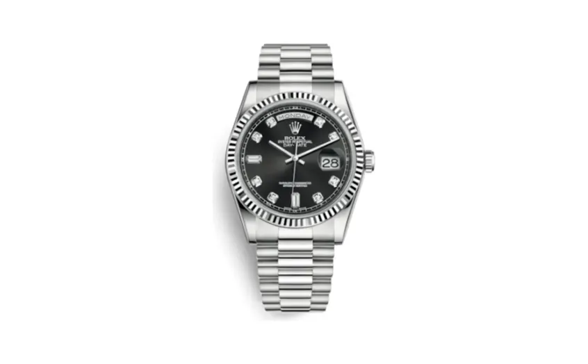 Rolex Day-Date 36 White Gold Fluted / President / Black Diamond