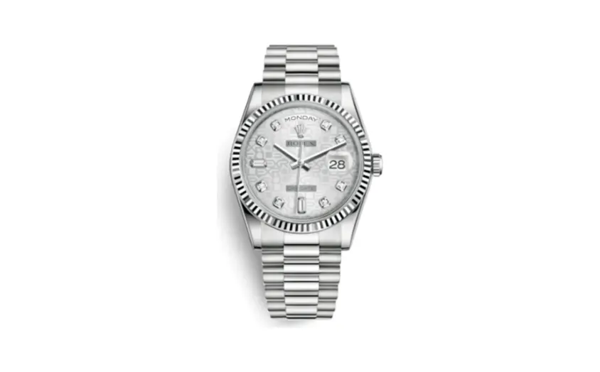 Rolex Day-Date 36 White Gold Fluted / President / Silver Computer