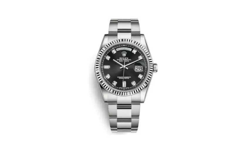 Rolex Day-Date 36 White Gold Fluted / Oyster / Black Diamonds