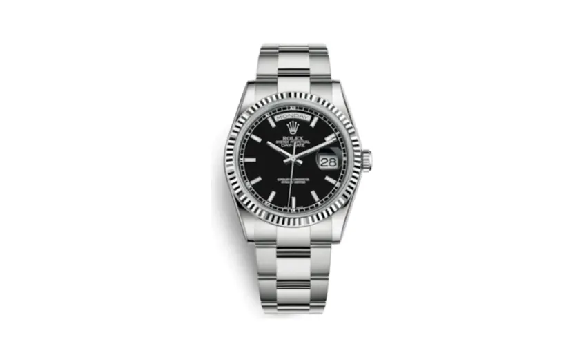 Rolex Day-Date 36 White Gold Fluted / Oyster / Black