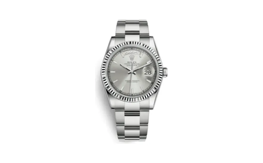 Rolex Day-Date 36 White Gold Fluted / Oyster / Silver