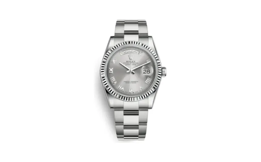 Rolex Day-Date 36 White Gold Fluted / Oyster / Grey Roman