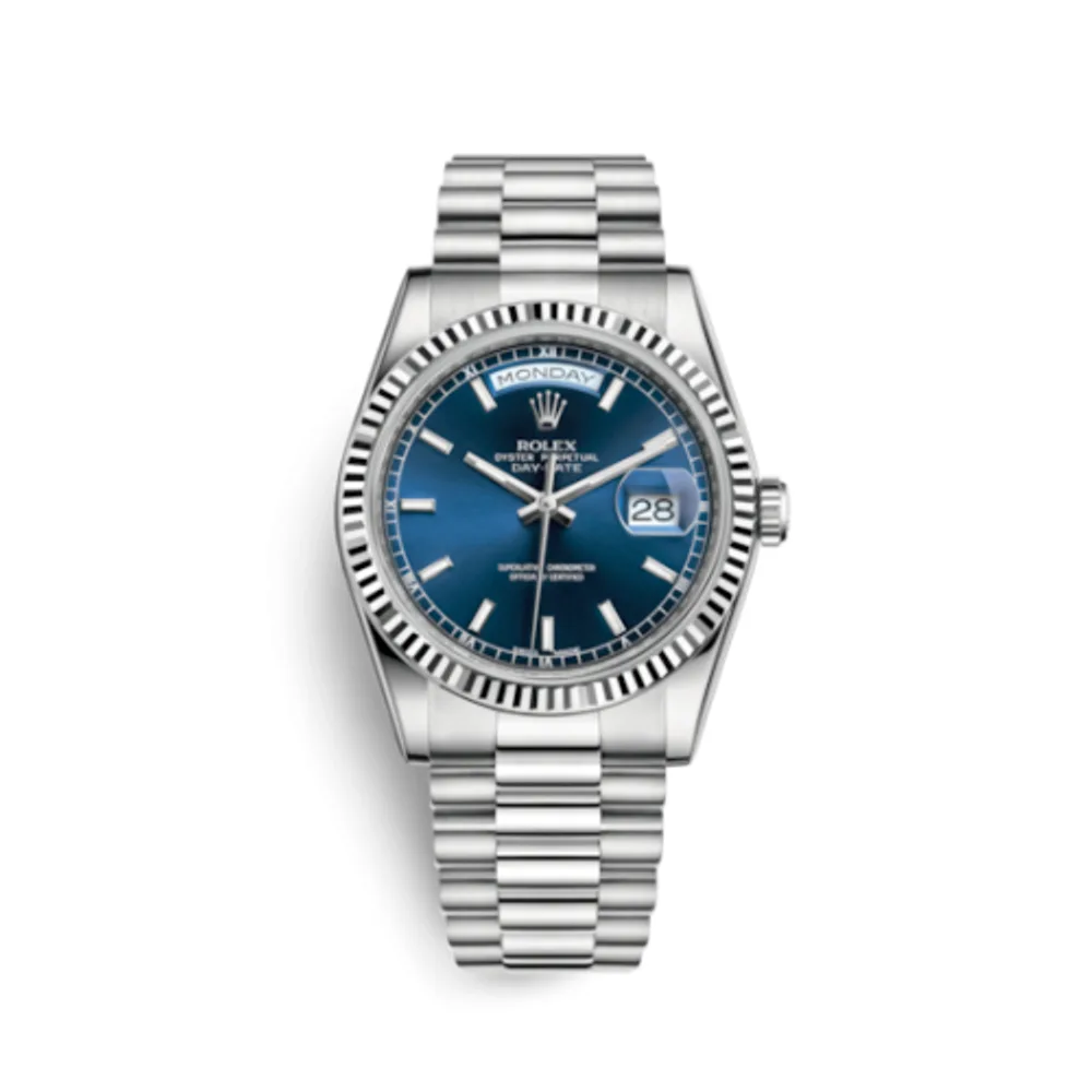 Rolex Day-Date 36 White Gold Fluted / President / Blue