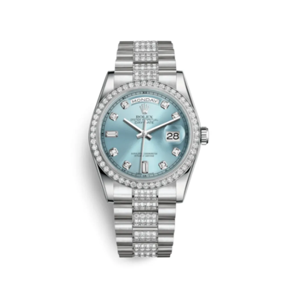 Rolex Day-Date 36 Platinum Diamonds / President Diamonds / Ice Blue Diamond