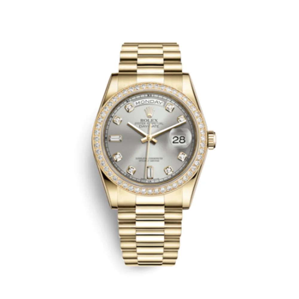 Rolex Day-Date 36 Yellow Gold Diamonds / President / Silver Diamonds