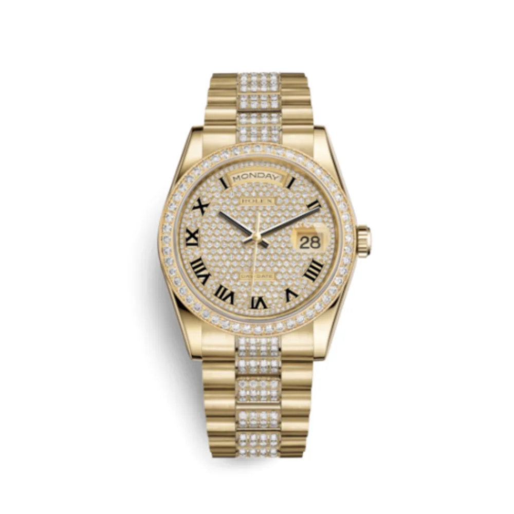 Rolex Day-Date 36 Yellow Gold Diamonds / President Diamond / Paved Roman