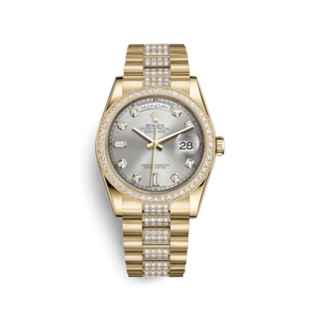 Rolex Day-Date 36 Yellow Gold Diamonds / President Diamond / Silver Diamond