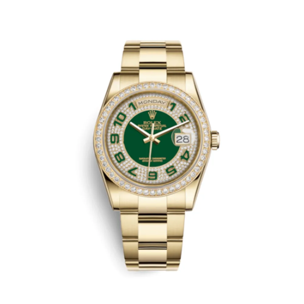 Rolex Day-Date 36 Yellow Gold Diamonds / Oyster / Green Paved