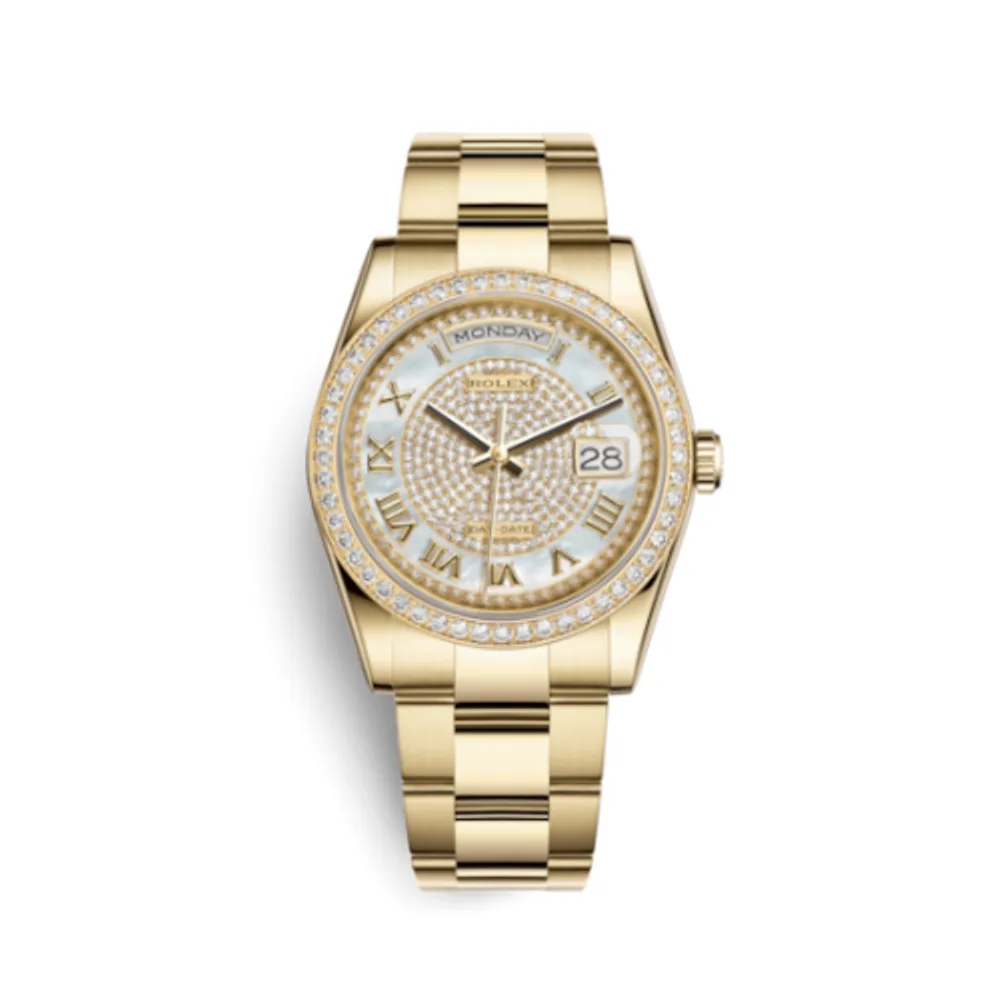Rolex Day-Date 36 Yellow Gold Diamonds / Oyster / Paved Roman