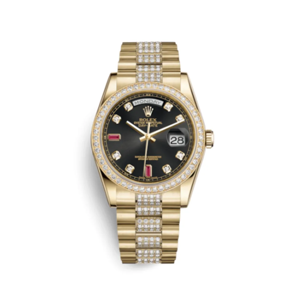 Rolex Day-Date 36 Yellow Gold Diamonds / President Diamonds / Black Diamonds Rubies