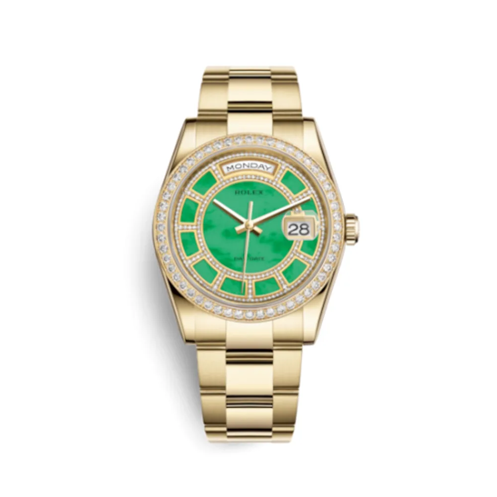 Rolex Day-Date 36 Yellow Gold Diamonds / Oyster / Green Jade Carousel