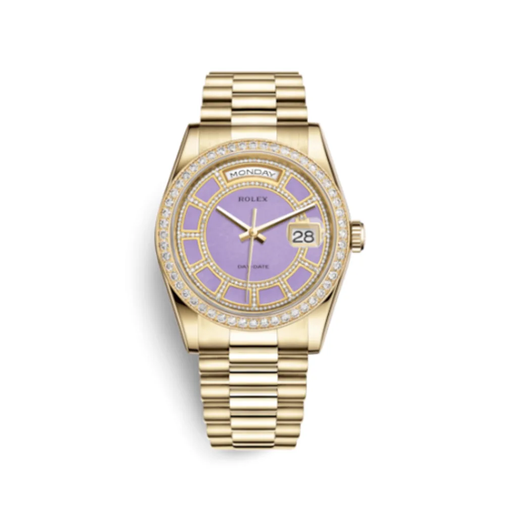 Rolex Day-Date 36 Yellow Gold Diamonds / President / Lavender Jade Carousel