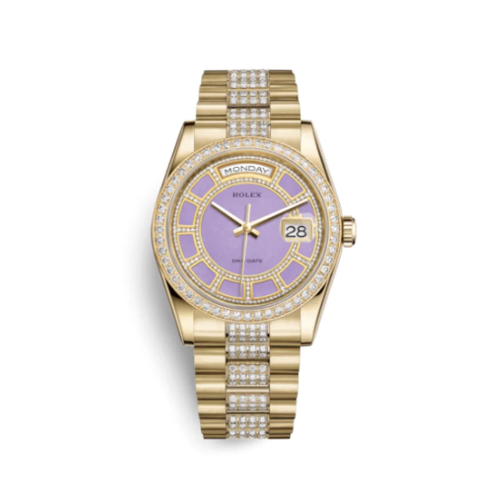 Rolex Day-Date 36 Yellow Gold Diamonds / President Diamonds / Lavender Jade Carousel