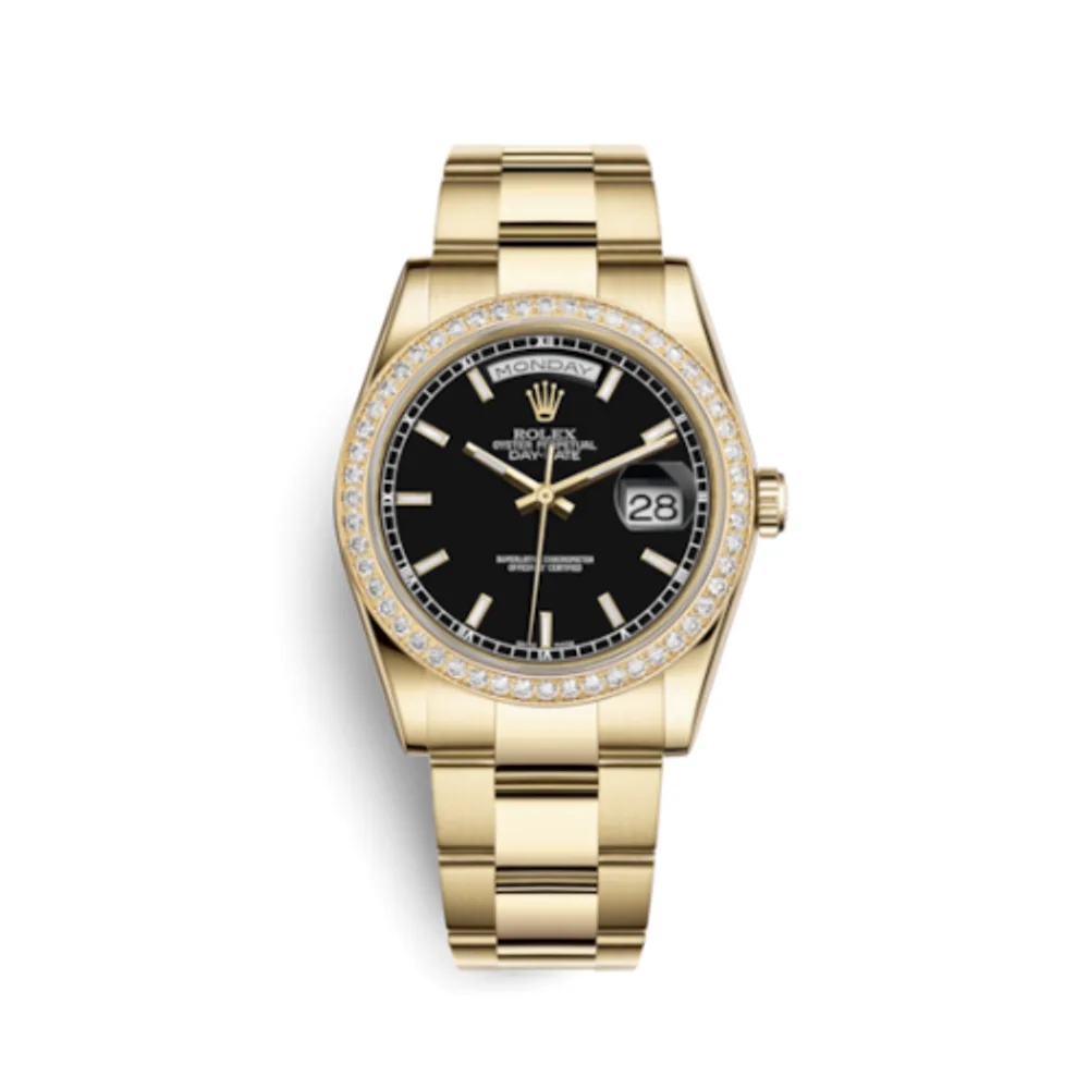 Rolex Day-Date 36 Yellow Gold Diamonds / Oyster / Black