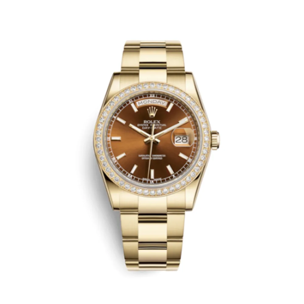 Rolex Day-Date 36 Yellow Gold Diamonds / Oyster / Cognac