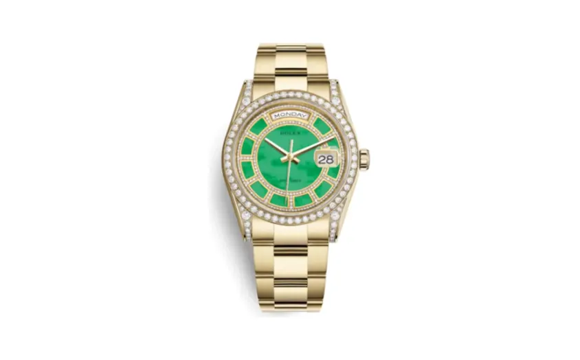 Rolex Day-Date 36 Yellow Gold Diamonds / Oyster / Green Jade Carousel