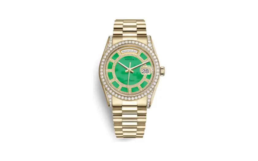 Rolex Day-Date 36 Yellow Gold Diamonds / President / Green Jade Carousel