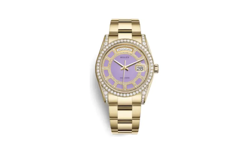 Rolex Day-Date 36 Yellow Gold Diamonds / Oyster / Lavender Jade Carousel