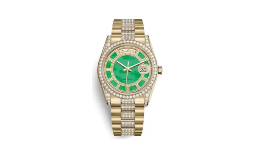 Rolex Day-Date 36 Yellow Gold Diamonds / President Diamonds / Green Jade Carousel