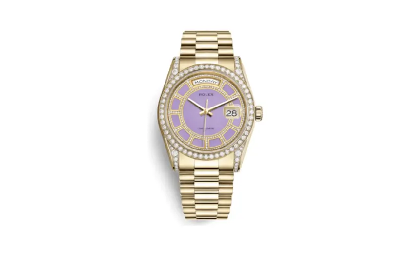 Rolex Day-Date 36 Yellow Gold Diamonds / President / Lavender Jade Carousel