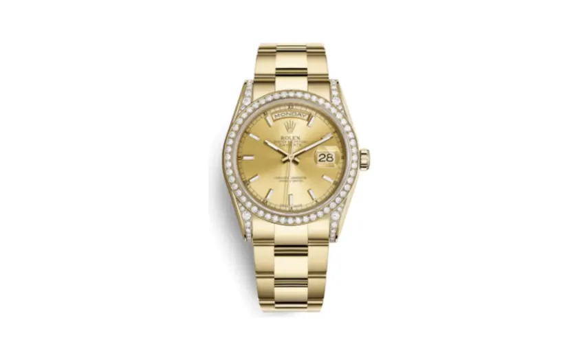Rolex Day-Date 36 Yellow Gold Diamonds / Oyster / Champagne