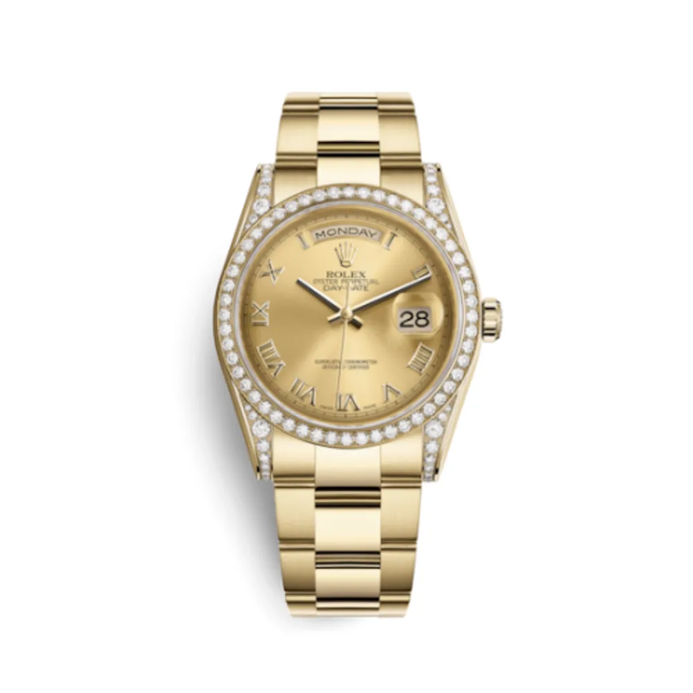 Rolex Day-Date 36 Yellow Gold Diamonds / Oyster / Champagne Roman