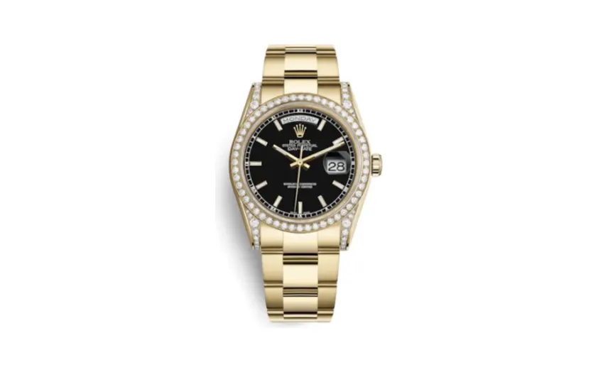 Rolex Day-Date 36 Yellow Gold Diamonds / Oyster / Black Diamonds Rubies