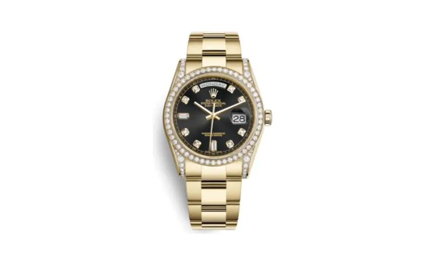Rolex Day-Date 36 Yellow Gold Diamonds / Oyster / Black Diamonds Rubies