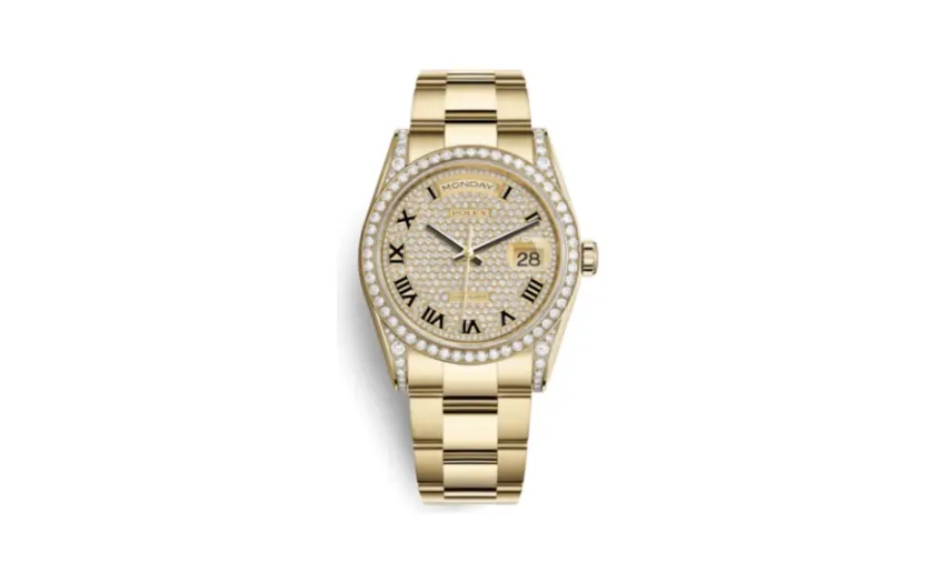 Rolex Day-Date 36 Yellow Gold Fluted / Oyster / Paved