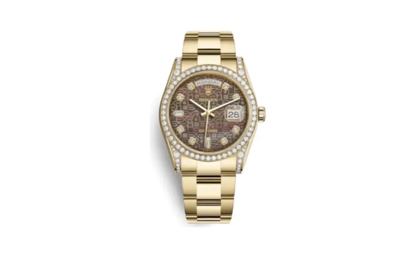 Rolex Day-Date 36 Yellow Gold Diamonds / Oyster / Black MOP Computer