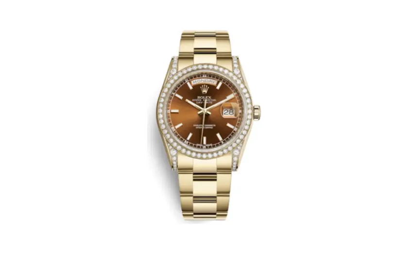 Rolex Day-Date 36 Yellow Gold Diamonds / Oyster / Cognac