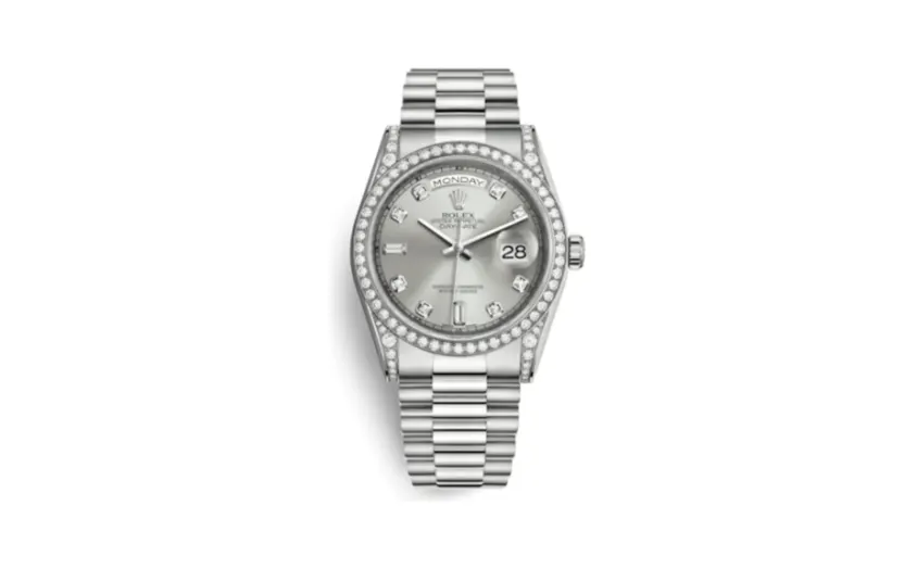 Rolex Day-Date 36 White Gold Diamonds / President / Silver Diamond