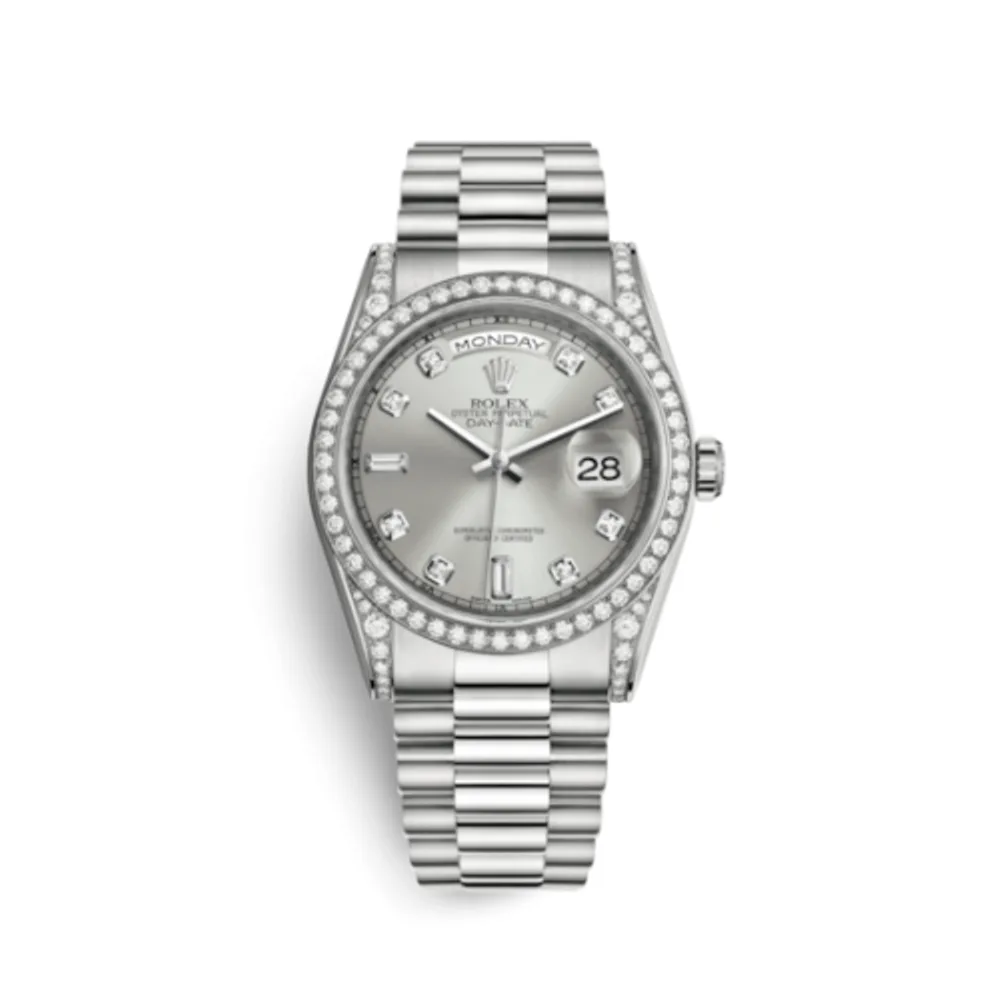 Rolex Day-Date 36 White Gold Diamonds / President / Silver Diamond