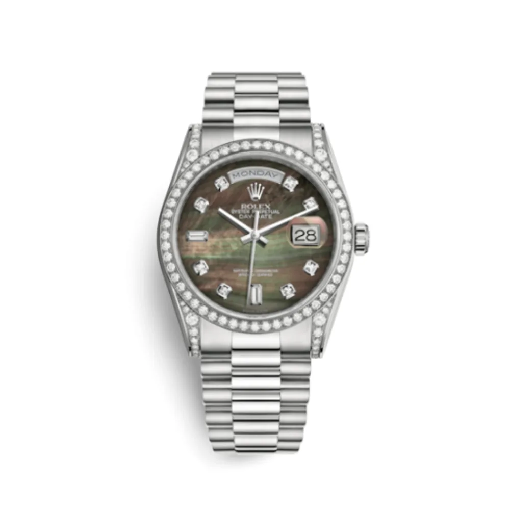 Rolex Day-Date 36 White Gold Diamonds / President / Black MOP