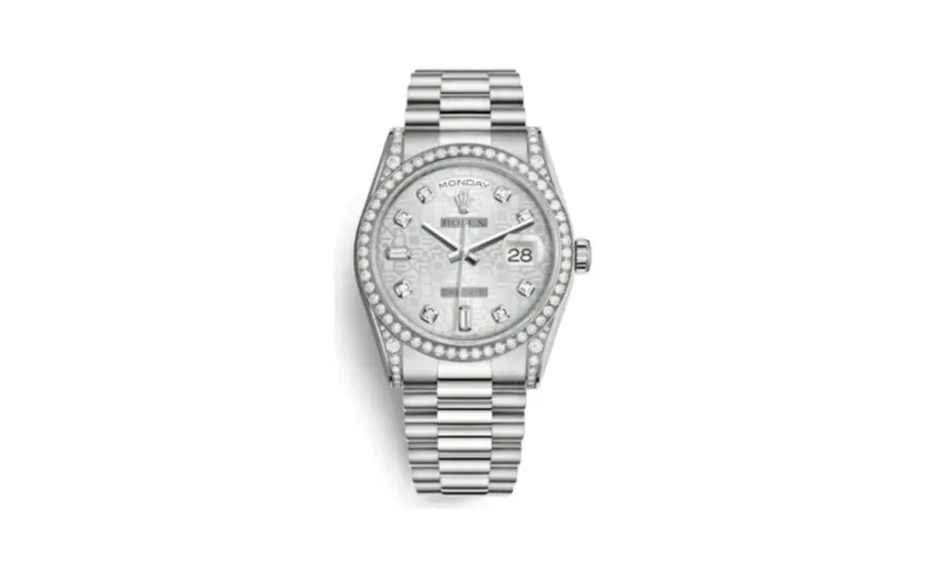 Rolex Day-Date 36 White Gold Diamonds / President / Silver Computer