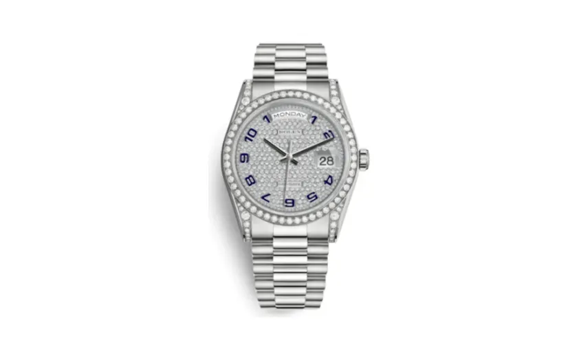 Rolex Day-Date 36 White Gold Diamonds / President / Paved Arabic