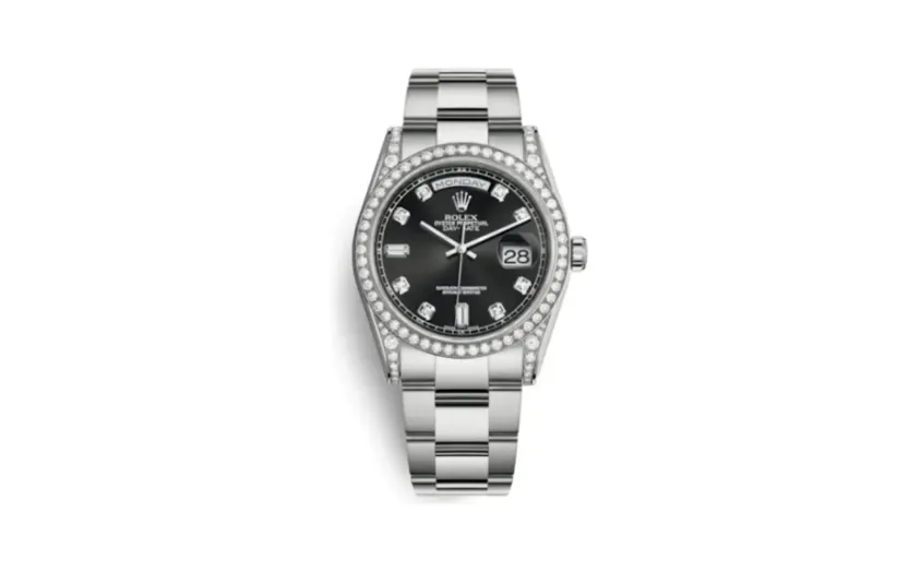 Rolex Day-Date 36 White Gold Diamonds / Oyster / Black Diamond