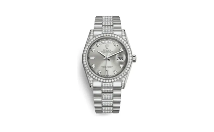 Rolex Day-Date 36 White Gold Diamonds / President Diamond / Silver Diamond