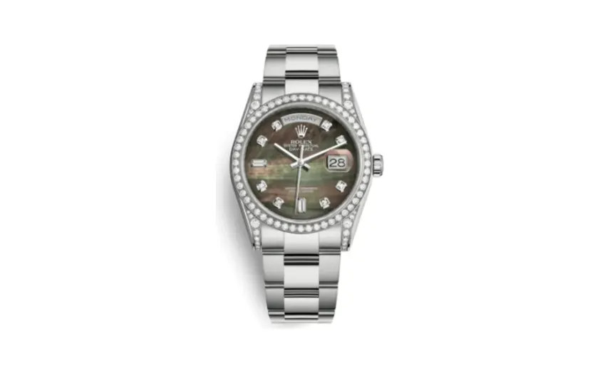 Rolex Day-Date 36 White Gold Diamonds / Oyster / Black MOP