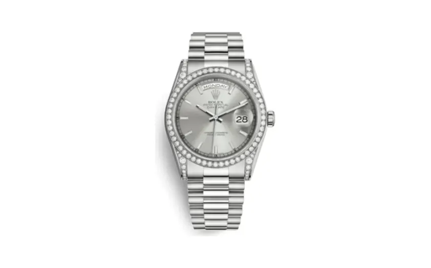 Rolex Day-Date 36 White Gold Diamonds / President / Silver