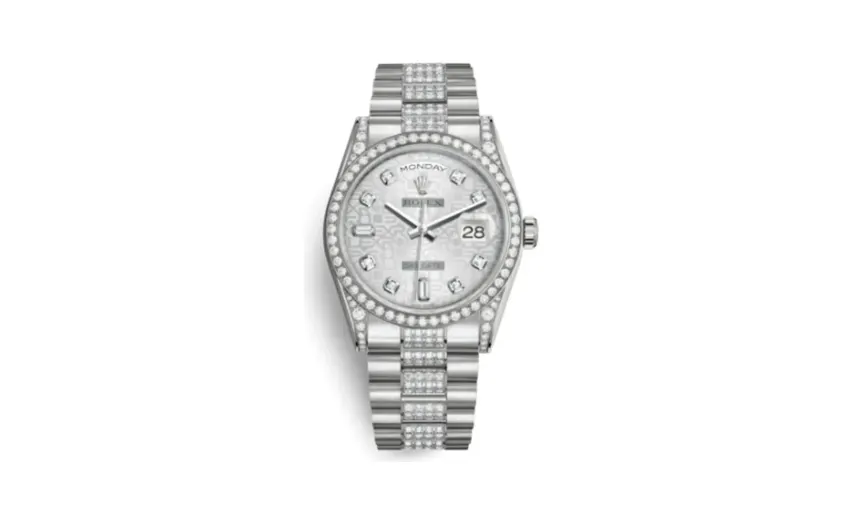 Rolex Day-Date 36 White Gold Diamonds / President Diamond / Silver Computer