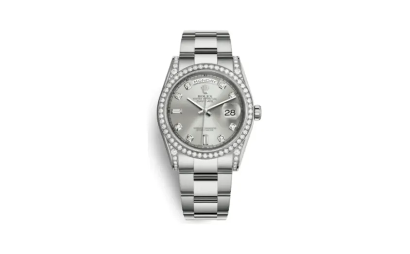 Rolex Day-Date 36 White Gold Diamonds / Oyster / Silver Diamond
