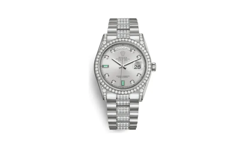 Rolex Day-Date 36 White Gold Diamonds / President Diamond / Rhodium Diamond Emerald