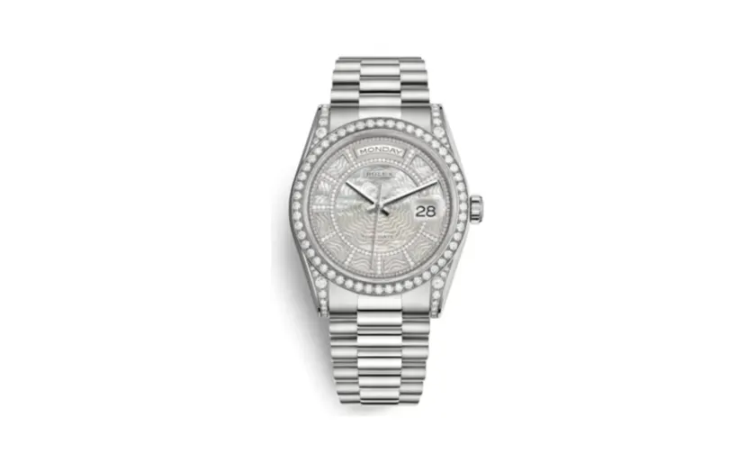 Rolex Day-Date 36 White Gold Diamonds / President / MOP Carousel