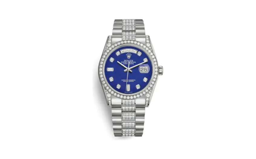 Rolex Day-Date 36 White Gold Diamonds / President Diamond / Lapis